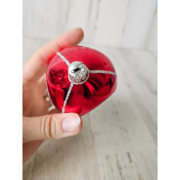 Vintage radko country scene reflector teardrop red glitter ornament Xmas indent - Picture 6 of 9